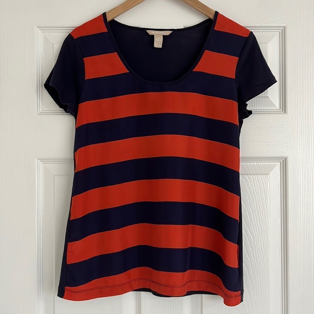 Banana Republic silk cotton blue orange striped top Sz small